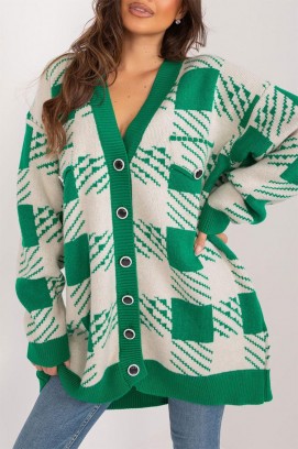 cardigan lung tricotat cu model geometric și nasturi ANDARTA GREEN