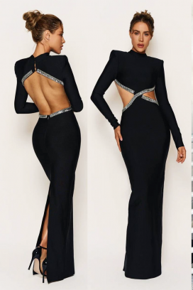 rochie lungă elegantă cu talie decupată și spate spectaculos decupat DRAGORZA