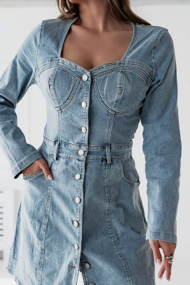 rochie scurtă din denim cu mâneci lungi VIVIAN