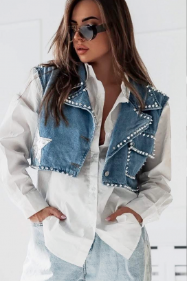 vesta scurtă din denim cu capse metalice DONZERA