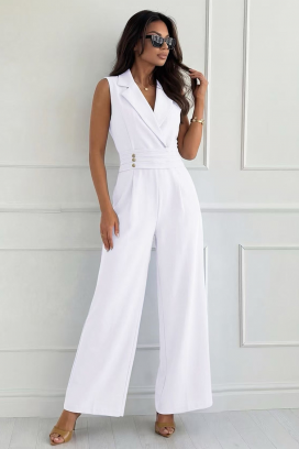 salopetă elegantă cu guler cu rever și nasturi aurii SELESTE WHITE
