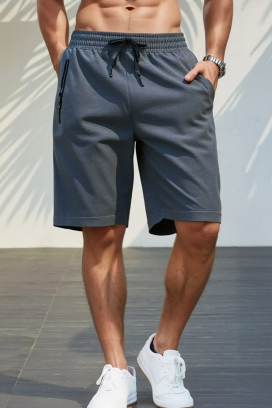 pantaloni scurți sport pentru bărbați cu talie elastică și buzunar cu fermoar VINTORO