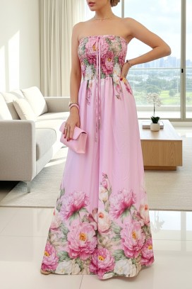 rochie lungă de damă cu model floral și bustieră LAREZA