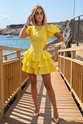 rochie scurtă cu talie accentuată și volane ZOLVENA YELLOW