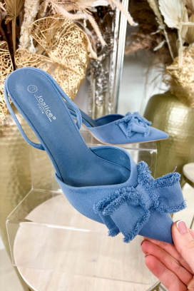 pantofi eleganți de damă cu vârf ascuțit, panglică decorativă și toc fin TYNELA BLUE