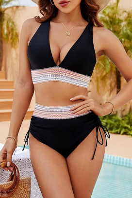 costum de baie feminin din două piese, cu talie înaltă DONIKANA BLACK