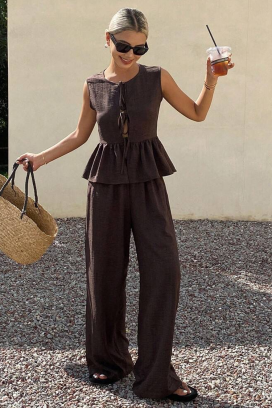 set de damă pentru viata de zi cu zi cu pantaloni largi și linie peplum