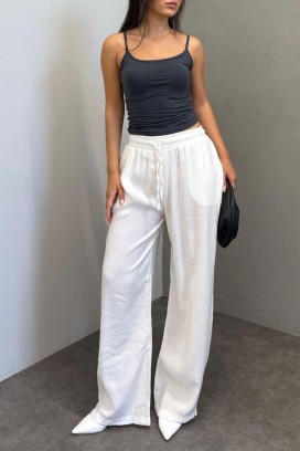 pantaloni largi pentru femei, cu talie elastică LARENTIA WHITE