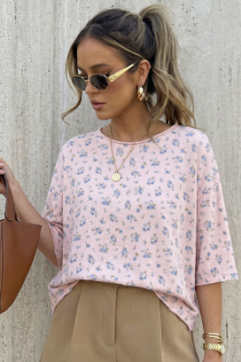 bluză pentru femei cu imprimeu floral și croială lejeră VELIMINA PINK