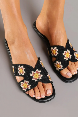 papuci de damă cu broderie florală GINELIA BLACK