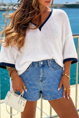 pantaloni scurți din denim pentru femei, cu talie înaltă și elemente decorative CATLINA