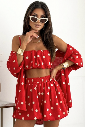 set model cu buline, format din bustieră, pantaloni scurți și o cămașă vaporoasă ANELIANA RED