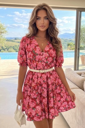 rochie mini pentru viata de zi cu zi cu motiv floral și mâneci scurte SEMELDA