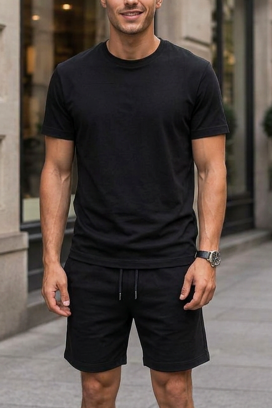 set pentru bărbați cu tricou cu imprimeu și pantaloni scurți JERARDO BLACK