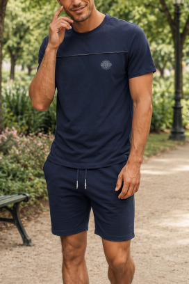 set pentru bărbați format din tricou cu imprimeu și pantaloni scurți JERARDO NAVY