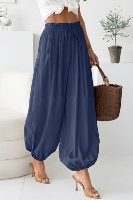 pantaloni de vară pentru femei, model de tip balon, cu talie înaltă DALYNA NAVY