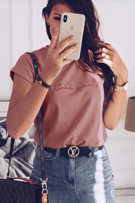 tricou de damă casual cu inscripție decorativă și croială lejeră RUBIMNZA PUDRA