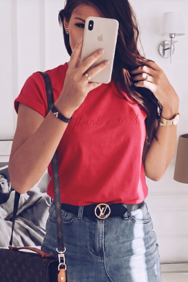tricou de damă casual cu inscripție decorativă și croială lejeră RUBIMNZA RED