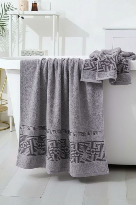 prosop din frotir cu bordură decorativă și textură moale KARPINA BROWN 70x140 cm