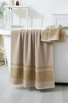 prosop din frotir cu bordură decorativă și textură moale KARPINA BROWN 50x100 cm