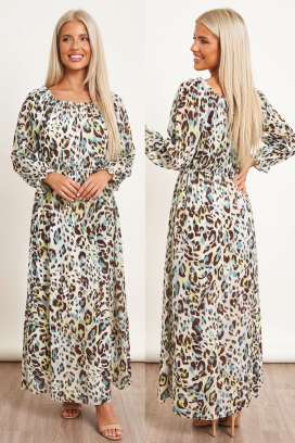rochie lungă cu animal print și croială lejeră RAMIRIA