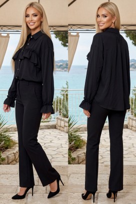 cămașă elegantă de damă cu volane și mâneci spectaculoase AURELISA BLACK