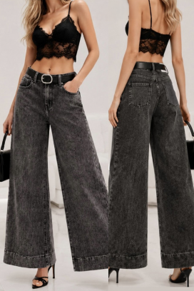 blugi damă evazați cu talie înaltă din denim închis LERENE