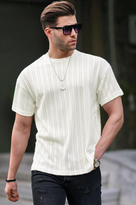 Tricou bărbătesc texturat cu tricot vertical și croială modernă PARIZO