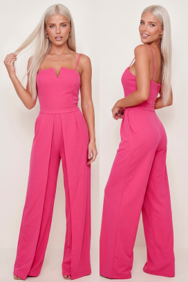 salopetă elegantă cu decolteu structurat și pantaloni largi ELVARENA FUCHSIA