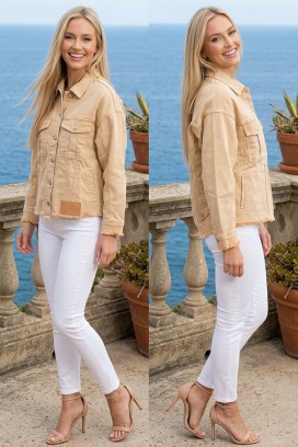 geacă scurtă din denim cu croială lejeră și buzunare SABRIELA BEIGE