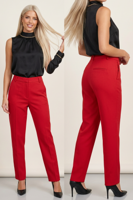 pantaloni eleganți de damă cu talie înaltă și croială dreaptă LESTIANA RED