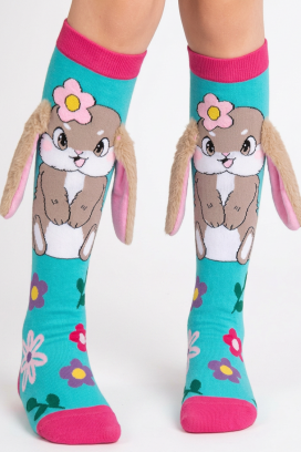 șosete pentru copii cu imprimeu 3D iepuraș și urechiușe moi AQUA BUNNY