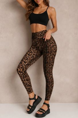 colanți damă cu talie înaltă, animal print NANSITIA