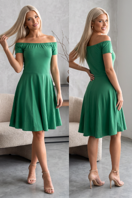 rochie de vară evazată cu umeri căzuți și mâneci scurte GALDINA GREEN