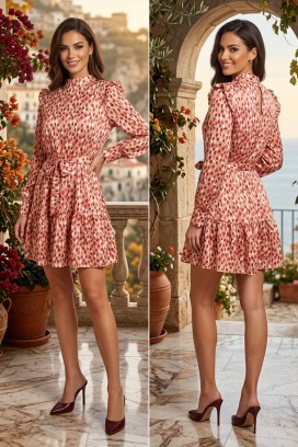 rochie scurtă cu mâneci lungi și curea în talie IREMIA PINK