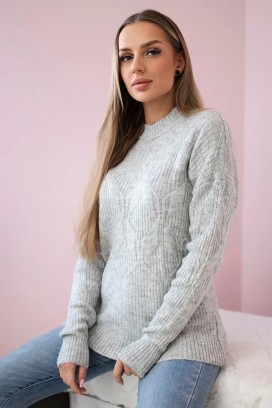 pulover damă din lână cu tricotaj accentuat LEANETA GREY