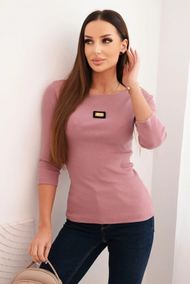 bluză damă elastică din tricot reiat cu decolteu bărcuță și mâneci 3/4 MERENIA PUDRA