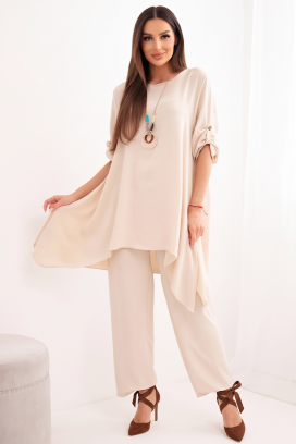 set damă din două piese cu tunică asimetrică și pantaloni largi GERASINA BEIGE