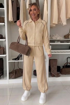 set sport-elegant pentru femei cu jachetă scurtă și pantaloni jogger LAMONIA BEIGE