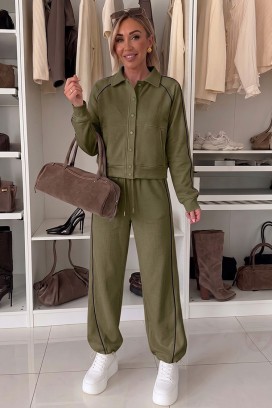 complet sport-elegant de damă cu jachetă scurtă și pantaloni jogger LAMONIA KHAKI