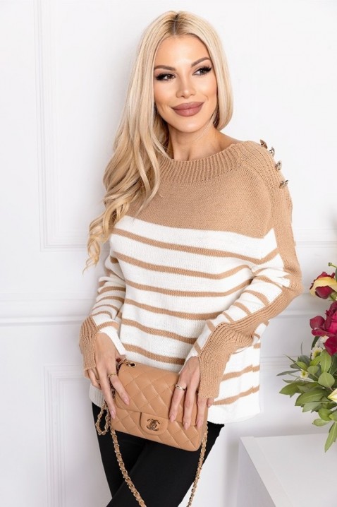 Pulover ZAGRA BEIGE, Culoare: alb cu bej, IVET.RO îmbrăcăminte femei și bărbați , lenjerie de corp, încălțăminte, accesorii