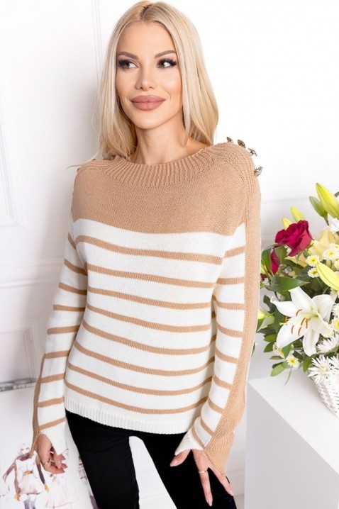 Pulover ZAGRA BEIGE, Culoare: alb cu bej, IVET.RO îmbrăcăminte femei și bărbați , lenjerie de corp, încălțăminte, accesorii