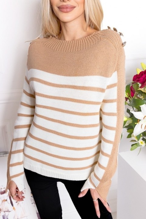 Pulover ZAGRA BEIGE, Culoare: alb cu bej, IVET.RO îmbrăcăminte femei și bărbați , lenjerie de corp, încălțăminte, accesorii