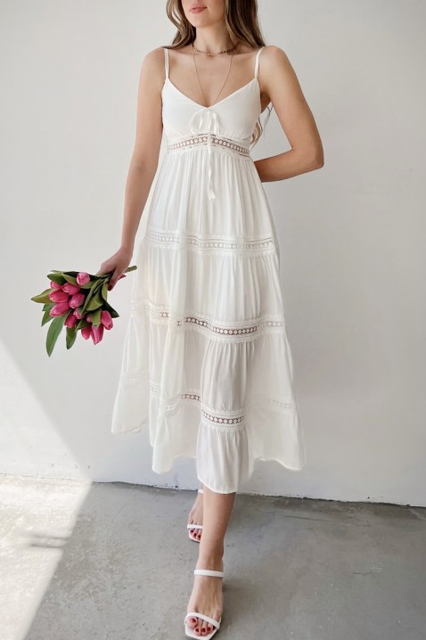 Rochie midi, cu volane și detalii ajurate FANSILA WHITE, Culoare: alb, IVET.RO - Reduceri de până la -80%