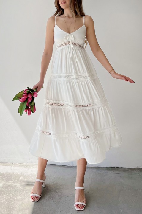 Rochie midi, cu volane și detalii ajurate FANSILA WHITE, Culoare: alb, IVET.RO - Reduceri de până la -80%