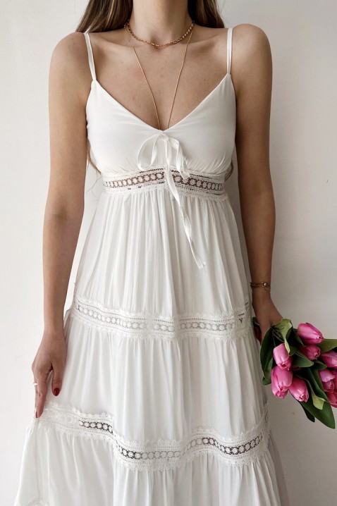 Rochie midi, cu volane și detalii ajurate FANSILA WHITE, Culoare: alb, IVET.RO - Reduceri de până la -80%