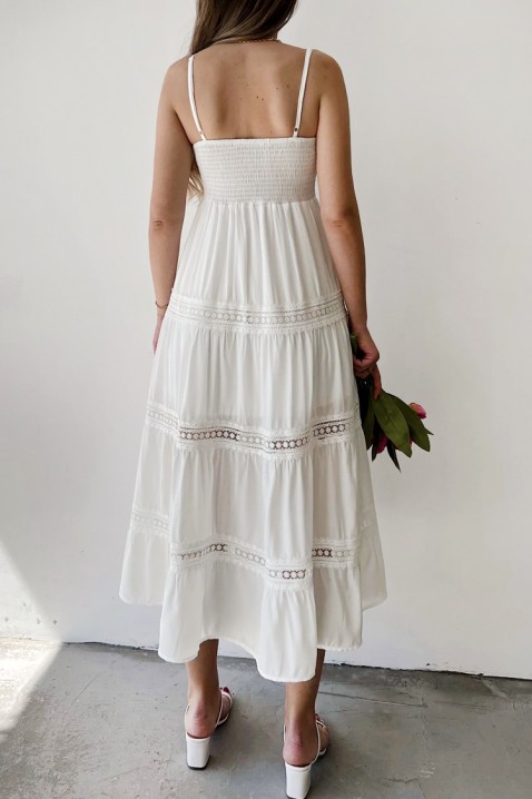 Rochie midi, cu volane și detalii ajurate FANSILA WHITE, Culoare: alb, IVET.RO - Reduceri de până la -80%