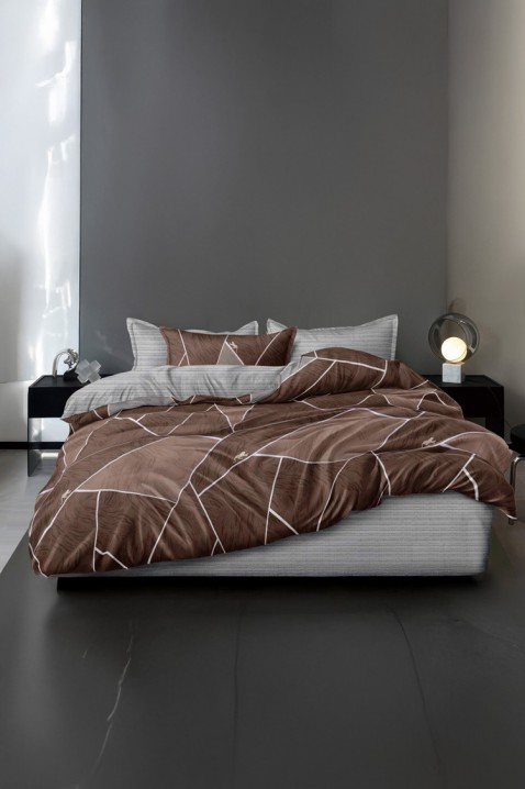Lenjerie de pat RALINFA 200x220 cm bumbac 4 piese, Culoare: maro, IVET.RO - Reduceri de până la -80%
