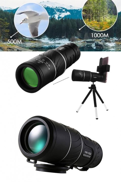 Telescop monocular cu suport pentru telefon și trepied DROLGY, Culoare: negru, IVET.RO - Reduceri de până la -80%