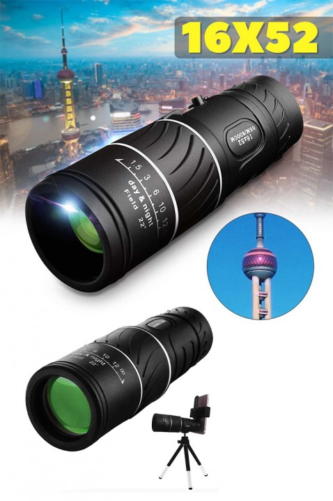 Telescop monocular cu suport pentru telefon și trepied DROLGY, Culoare: negru, IVET.RO - Reduceri de până la -80%